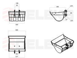 godet pour mini pele m100 600