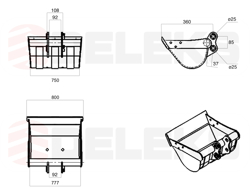 godet orientable pour mini pele m100 800